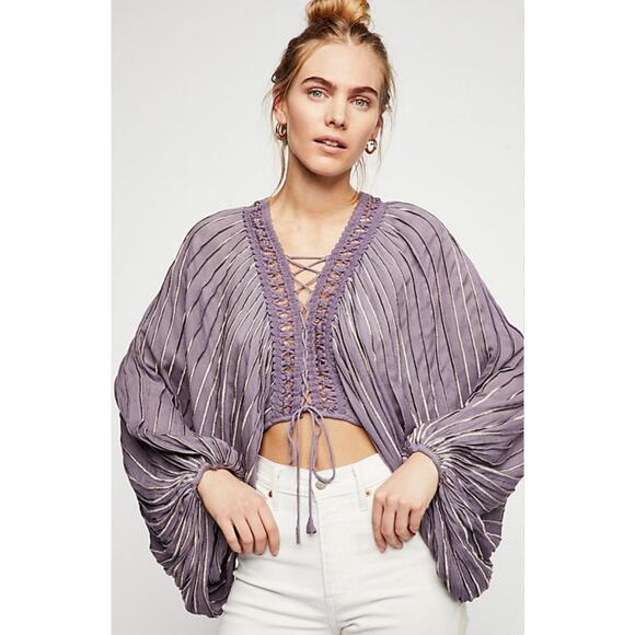 Free‎ People Lilia Lace-Up Blouse Medium RARE - Picture 1 of 5